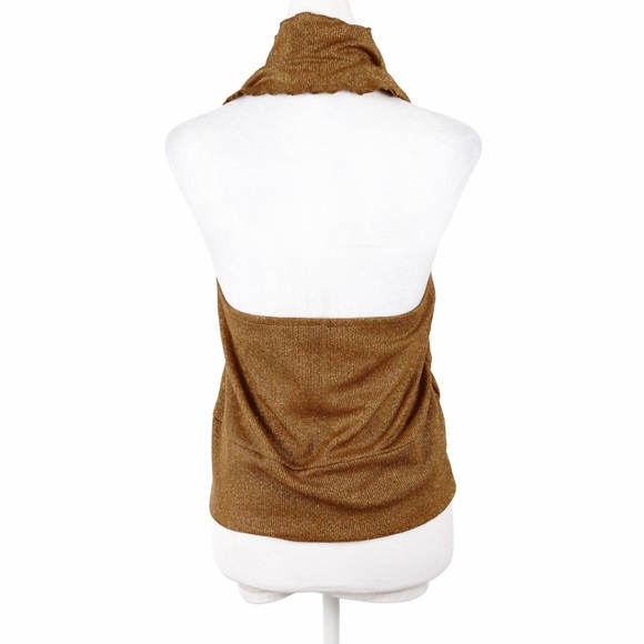 Vintage 90s Santoray Italy Wrap Around Halter Top Gold Tan Size Small - Picture 4 of 5